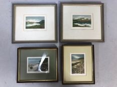 Pictures, four framed limited edition prints of landscapes by contemporary artist Helen Hanson,