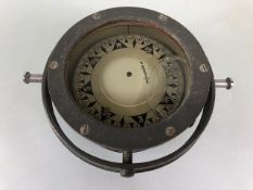 Scientific Maritime interest, 1940s boat compass, with gimble mounting, grey painted body the dial