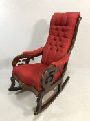 Antique furniture, Victorian gentleman's rocking chair with tendril scroll arms, padded seat and