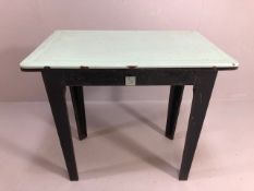 Vintage Furniture Metal Dairy or kitchen table, Duck egg enamel metal top with black legs