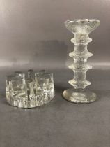 Scandinavian glass, Finnish opaque white glass candlestick approximately 18cm high and a Danish