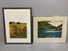 Prints, two framed limited edition landscape prints by Helen Hanson, Waters Edge and High Summer,