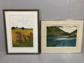 Prints, two framed limited edition landscape prints by Helen Hanson, Waters Edge and High Summer,