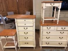 Modern Laura Ashley suite of bedroom furniture, comprising 2 bedside cabinets with pine tops,