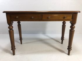 Antique furniture, reproduction 19th century 2 drawer side table on tapered turned legs