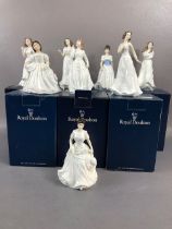 Royal Doulton figures, 7 collectors club figures, being, 3875 Joy, 3635 Amanda, Cherish embrace,