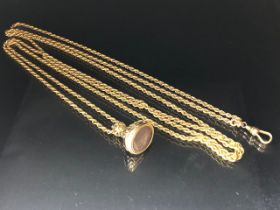 9ct Gold Long Guard twisted rope chain with Georgian seal fob intaglio Hardstone depicting Cupid.