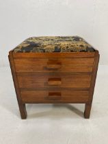 Furniture, 20th century mahogany piano stool with upholstered padded top, 3 drawers under for