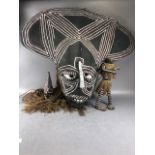 African interest: Large woven tribal mask with painted decoration, approx 69cm in height x 80cm wide