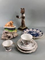 Collection of China Ornaments to include Lladro pig family, Border Fine arts Hog wash money bank,