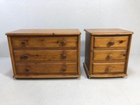 Pine Furniture, modern Low chest of 3 drawers on casters approximately 79 x 42 x 55 cm and a