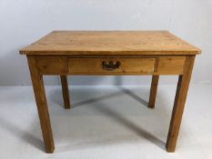 Antique Furniture, pine kitchen parlour side table with single middle drawer, drop down brass drawer