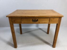 Antique Furniture, pine kitchen parlour side table with single middle drawer, drop down brass drawer