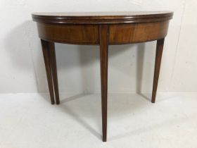 Antique furniture, 19th century half round folding side table on tapered legs, approximately 91x
