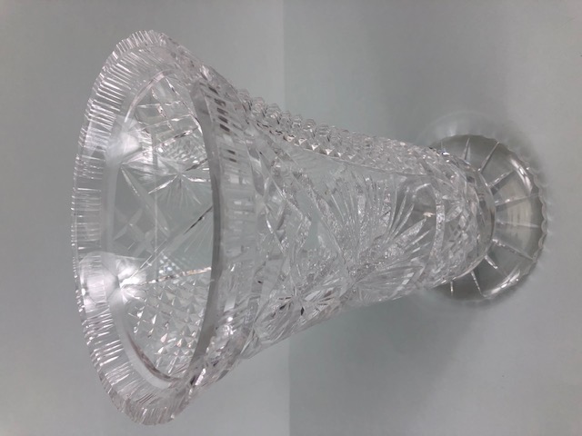 Cut Glass, large cut glass bouquet vase approximately 32cm high (some chips to rim) - Image 3 of 7