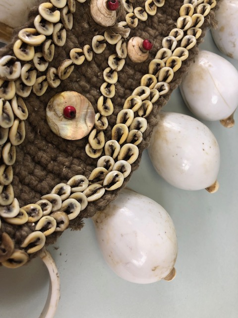 Tribal interest, a New Guinea style woven chest ornament decorated with Cowrie shells, abalone discs - Image 4 of 12