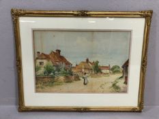 Paintings, Victorian water colour painting of a village landscape signed bottom left James Mathews