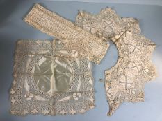 Antique Lace, Three items of Antique Maltese lace being a Collar approximately 54 cm across, 18cm