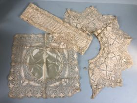 Antique Lace, Three items of Antique Maltese lace being a Collar approximately 54 cm across, 18cm