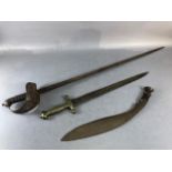 Military interest, Antique edged weapons, George V, WW1 British officers sword, a Kukri and a