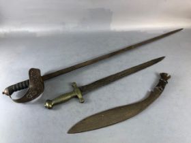 Military interest, Antique edged weapons, George V, WW1 British officers sword, a Kukri and a