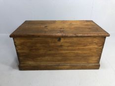 Antique furniture, 19th century pine blanket chest , iron hinges to inside of lid and handles to the