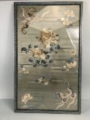 Antique Chinese Silk embroidered panel decorated with designs symbolising health wealth and