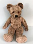 Vintage teddy bear, Pre War Chad Valley style Pink plush Bear, Shaved Muzzle with stitched nose