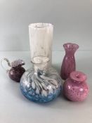 Studio Art Glass, a collection of Mdina splash marble glass to include white cylinder vase, white