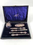 Hallmarked silver mounted and boxed manicure set hallmarked for Birmingham by maker G & C Ltd