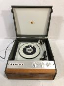 Vintage, retro, portable record player HMV model 2038, wood and faux leather case approximately 40 x