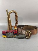 Military interest, collection militaria to include Royal navy jack knife, Medical Corps stable belt,