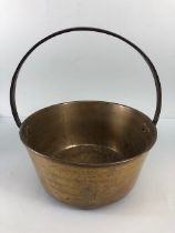 Antique Bronze cooking or maslin pan with steel handle approximately 28cm across