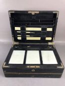 Antique traveling writing box, by Parkins and Gotto 24 & 25 Oxford street, black Moroccan leather