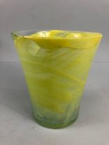 Art glass, vintage Murano style yellow swirl bucket vase approximately 16.5 cm high