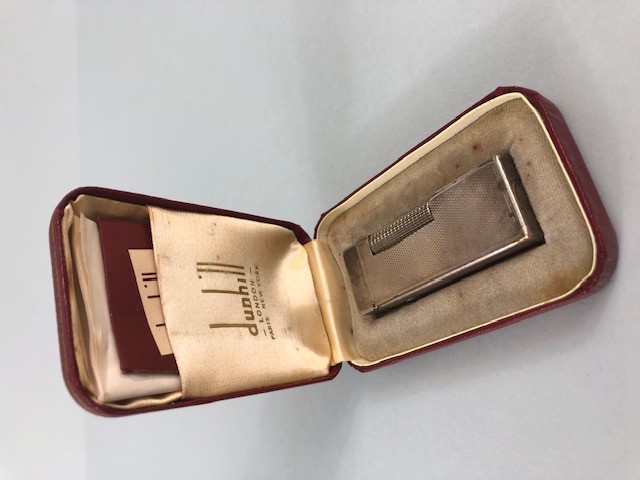 Dunhill, vintage Rollagas silver plated lighter in original box with instructions and cleaning pack,