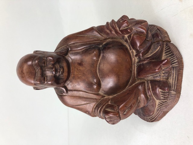 Oriental wooden carvings, to include Two Immortals a seated old man and a pair of children decorated - Image 6 of 21