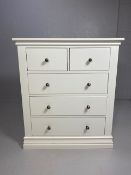 Modern white chest of five drawers, approx 89cm x 43cm x 102cm
