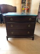Chest of three drawers with gold loop handles by maker Stag, approx 82cm x 47cm x 72cm