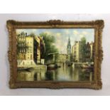 Paintings , Oil on canvas of a Dutch Canal scene signed in bottom left HEEN HOVEN, in decorative