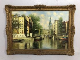 Paintings , Oil on canvas of a Dutch Canal scene signed in bottom left HEEN HOVEN, in decorative