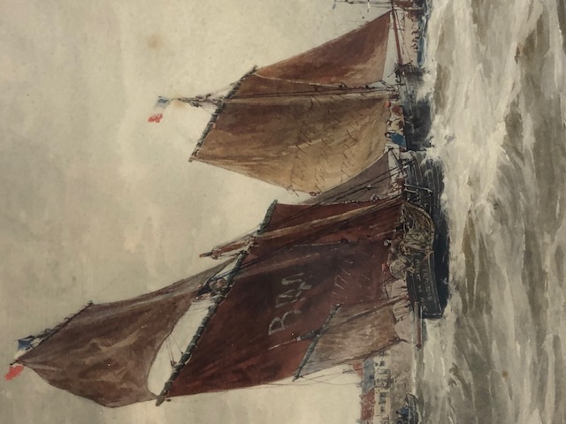 Paintings, early 20th century maritime water colour of sailing ships a harbour scene, - Image 4 of 6