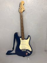 vintage Guitar, Squire Strat by Fender, with blue lacquer body A.F