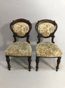 Antique Furniture Pair of Victorian carved mahogany balloon back chairs with later floral upholstery