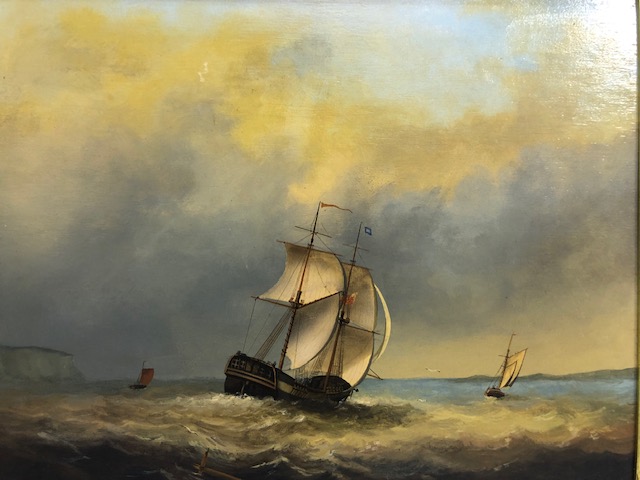 Maritime Painting, oil painting on wood of a ship off the English coast in a Maple frame - Image 2 of 6