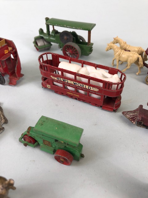 vintage toy interest, five play worn Lesney vehicles, train, bus, tram, steam roller x2 and a - Image 3 of 5