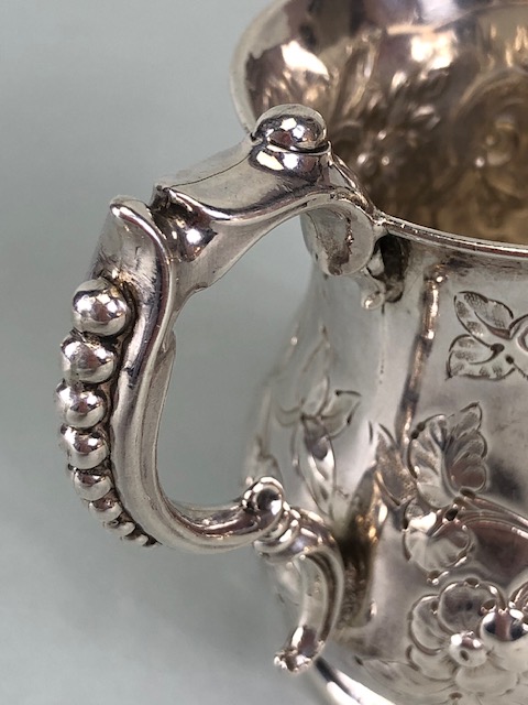 Victorian Silver Hallmarked Cream Jug Birmingham 1877, decorated with repousse flora and foliage and - Image 5 of 10