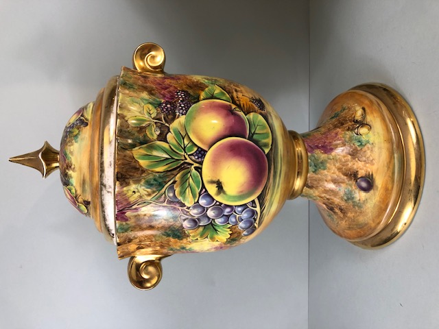 Decorators interest, a Pair of Large Baroness China lidded Urns decorated with paintings of fruit - Image 2 of 13