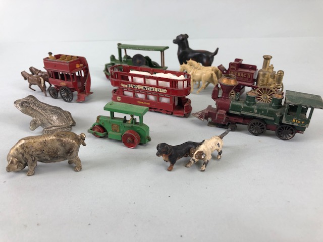 vintage toy interest, five play worn Lesney vehicles, train, bus, tram, steam roller x2 and a - Image 5 of 5