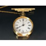 18k OMEGA fob watch, cased diameter, 26mm, with a 9ct gold suspension brooch total weight approx